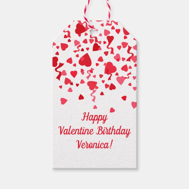 Étiquettes-cadeau Saint Anniversaire Rouge Confetti Coeur Personnali (Devant)