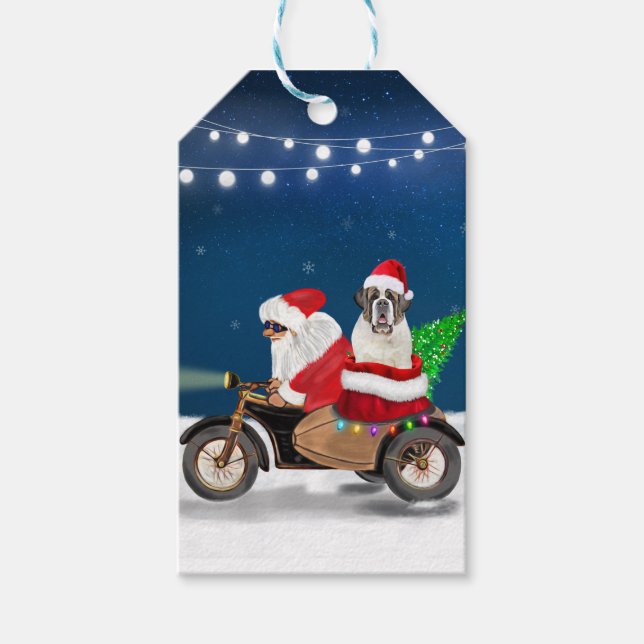 Étiquettes-cadeau Saint Bernard Chien Noël Père Noël (Devant)