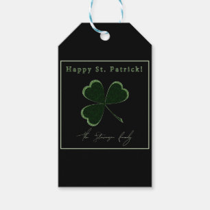 Étiquettes-cadeau Saint Patrick's Day, trèfle de parties scintillant