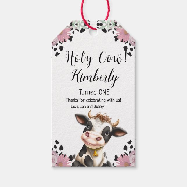 Étiquettes-cadeau Saint-Vache Premier Anniversaire Faveur, (Devant)