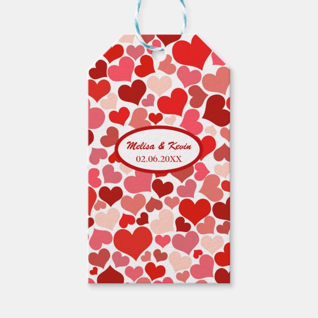 Étiquettes-cadeau Saint Valentin Amour Coeurs rouges (Devant)