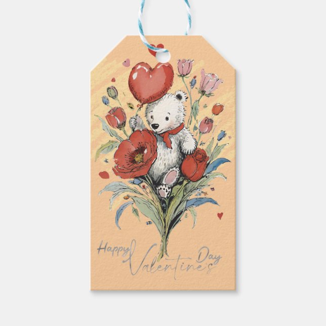 Étiquettes-cadeau Saint-Valentin avec ours en peluche riche (Devant)