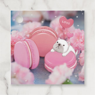 Étiquettes Cadeau Saint-Valentin : Chien de taureau, Macarons et Fle