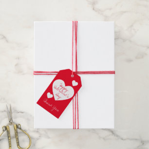 Étiquettes-cadeau Saint-Valentin Cœur Merci Rouge Blanc