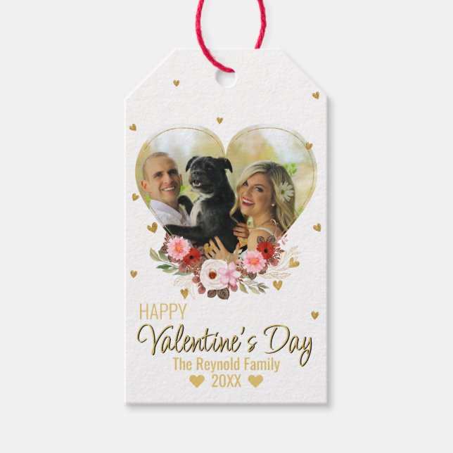 Étiquettes-cadeau Saint-Valentin Coeur Parties scintillant d'or Coeu (Devant)