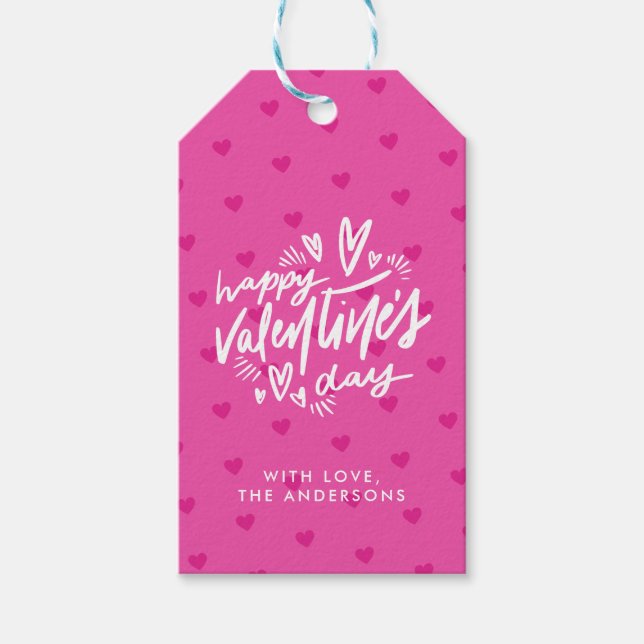 Étiquettes-cadeau Saint Valentin Coeurs roses chauds (Devant)