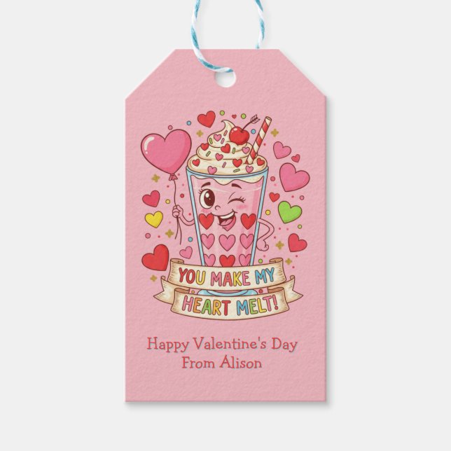 Étiquettes-cadeau Saint-Valentin Personnalisé Milkshake Mignon (Devant)