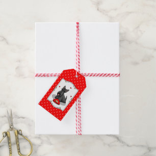 Étiquettes-cadeau Saint-Valentin (rouge) Chien écossais (noir) migno