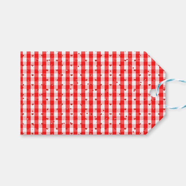 Étiquettes-cadeau Saint Valentin rouge en vichy style motif (Devant (Horizontal))