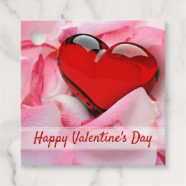 Étiquettes Cadeau Saint-Valentin Rouge Verre Coeur Rose Pétales