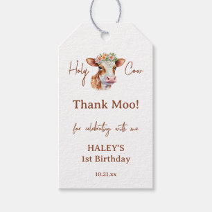 Étiquettes-cadeau Sainte Vache Merci Moo Brun Impression 1er Anniver