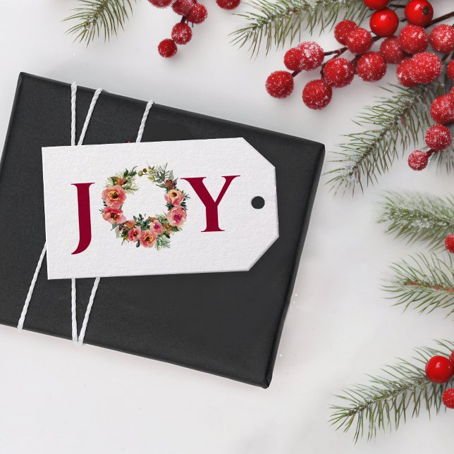 Étiquettes-cadeau Saison de vacances Joy Wreath Botanique (Créateur téléchargé)
