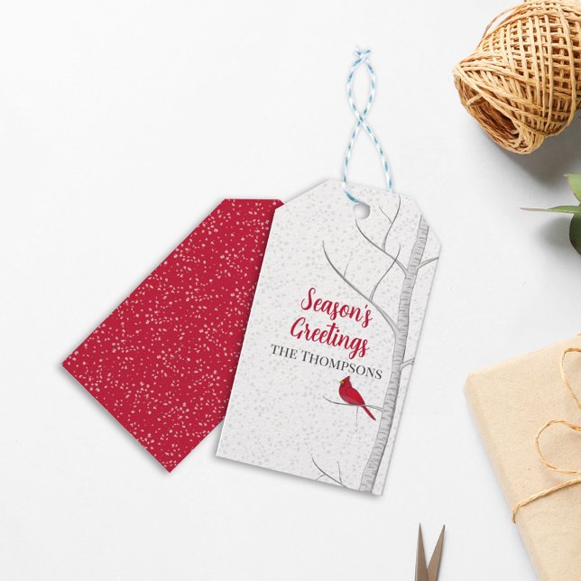 Étiquettes-cadeau Saison de vacances Salutation Red Cardinal Birch T (Créateur téléchargé)