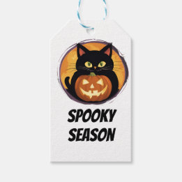 Étiquettes-cadeau Saison Éffrayante de chats de dessin animé Hallowe