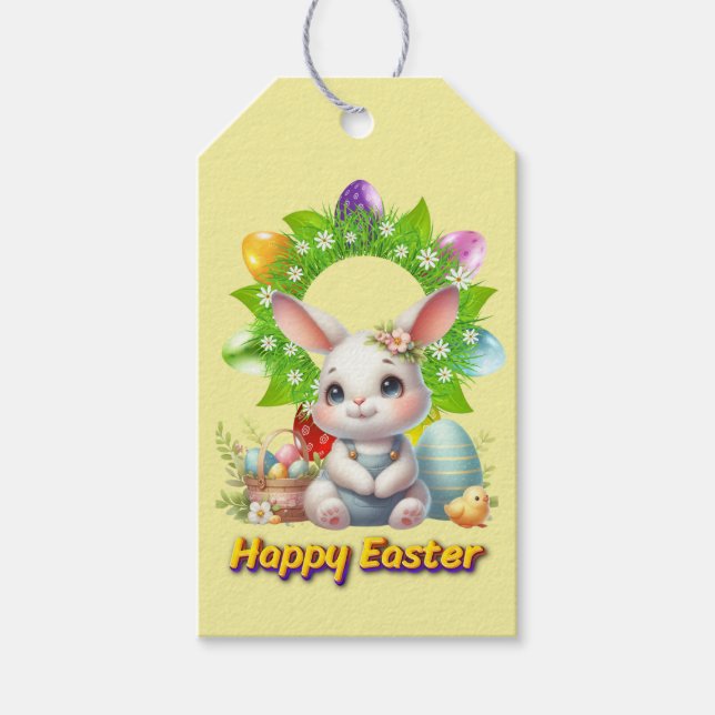Étiquettes-cadeau Saison Pâques Jaune (Devant)