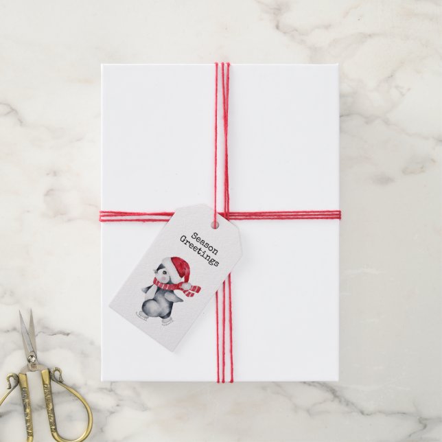 Étiquettes-cadeau Saison Salutations Penguin (Avec de la ficelle)