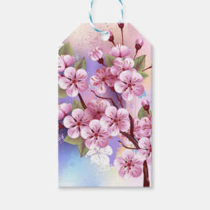 Étiquettes-cadeau Sakura rose sur la peinture Arrière - plan