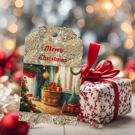 Étiquettes-cadeau Salle à la décoration festive, Noël traditionnel