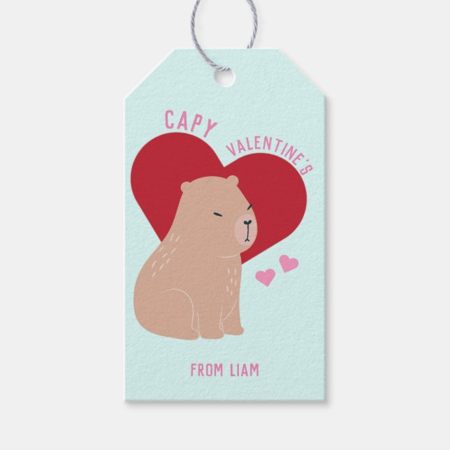 Étiquettes-cadeau Salle de classe Saint-Valentin Capybara (Devant)