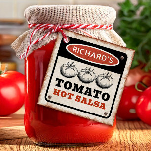 Étiquettes Cadeau Salsa chaude de tomate avec arrière - plan rouillé
