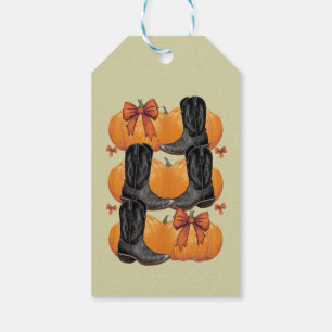 Étiquettes-cadeau Salut Citrouille Western Automne Coquette Nœud Cow