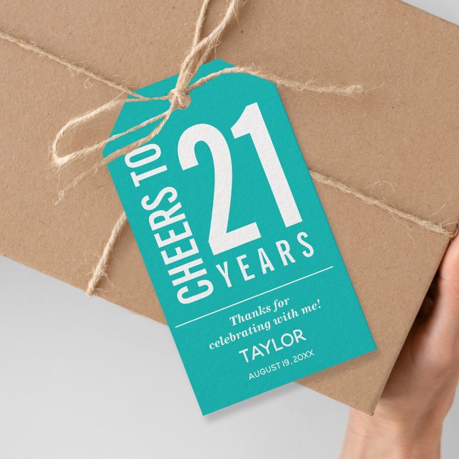 Étiquettes-cadeau Salutations à 21 ans Turquoise Party Favor (Créateur téléchargé)