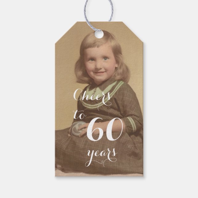 Étiquettes-cadeau Salutations à 60 ans ! Photo d'anniversaire (Devant)