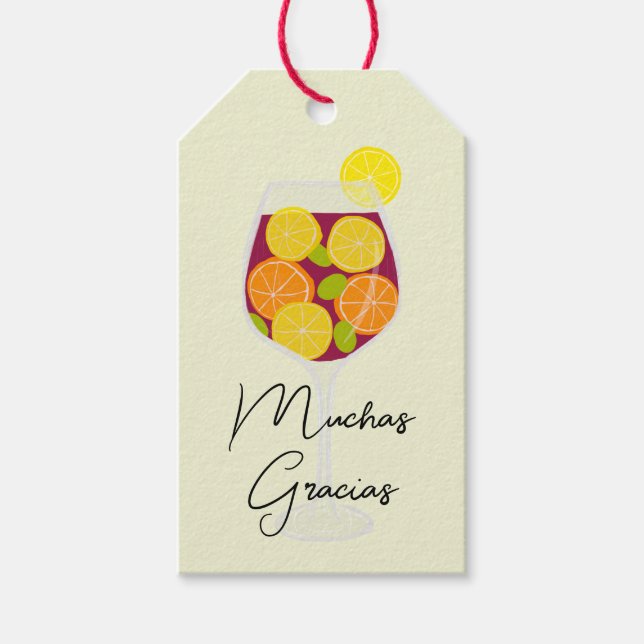 Étiquettes-cadeau Sangria Cocktail Muchas Gracias Espagnol, Espagne (Devant)