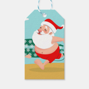 Étiquettes-cadeau Santa at beach