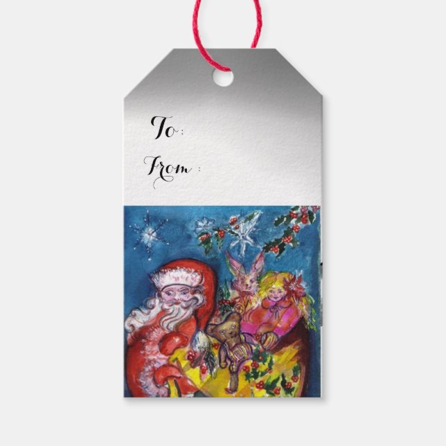 ÉTIQUETTES-CADEAU SANTA CLAUS AVEC CADEAU DE NOËL (Devant)