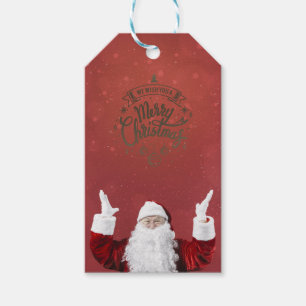 Étiquettes-cadeau Santa Claus, Flammes de neige, Rouge