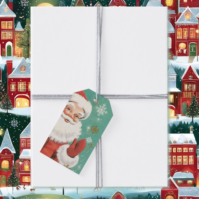 Étiquettes-cadeau Santa Claus milieu du siècle Aqua & Neige (Créateur téléchargé)