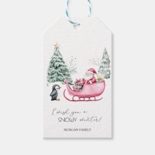 Étiquettes-cadeau Santa Claus, Sleigh, Penguin, Forêt