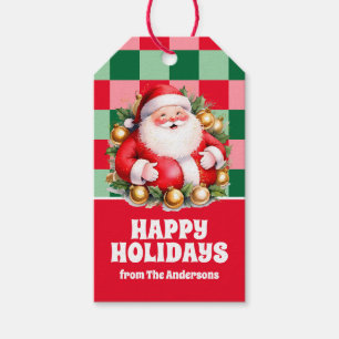 Étiquettes-cadeau Santa Claus Tartan Rétro Noël Plaid