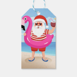 Étiquettes-cadeau Santa Claus with flamingo