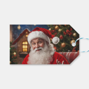 Étiquettes-cadeau Santa Clause souriant et agitant