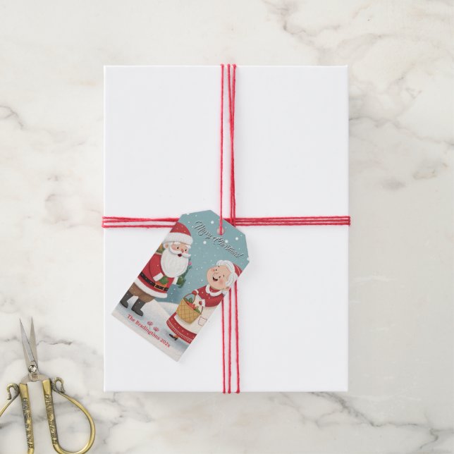 Étiquettes-cadeau Santa Mrs Claus Merry Christmas (Avec de la ficelle)