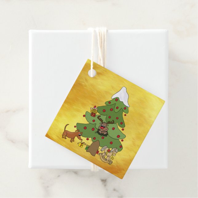 Étiquettes Cadeau Sapin de Noël drôle  (En situation)