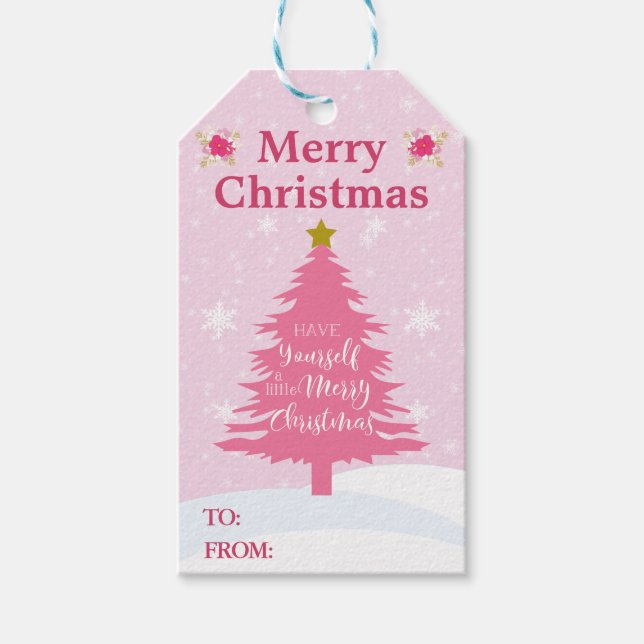 Étiquettes-cadeau Sapin de Noël Rose Festif (Devant)