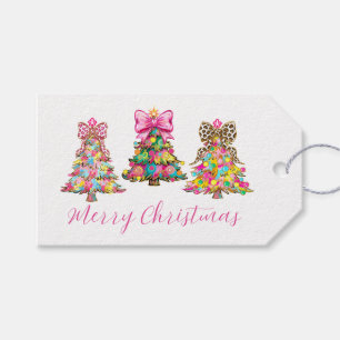 Étiquettes-cadeau Sapins de Noël Rose et Vert Prépa