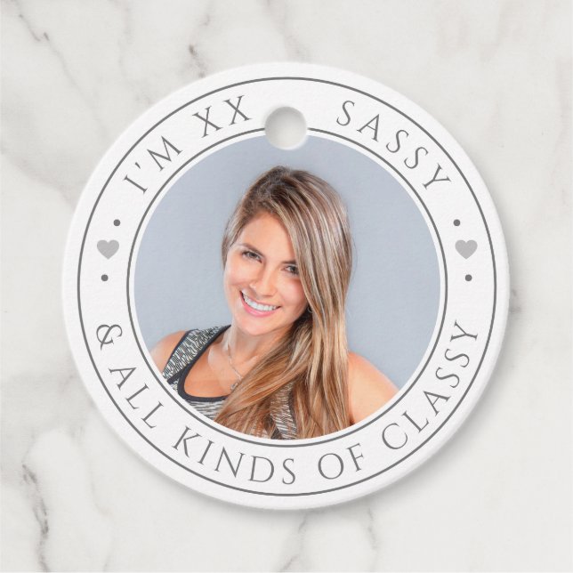 Étiquettes Cadeau Sassy & Classy Photo personnalisée Anniversaire Bl (Devant)