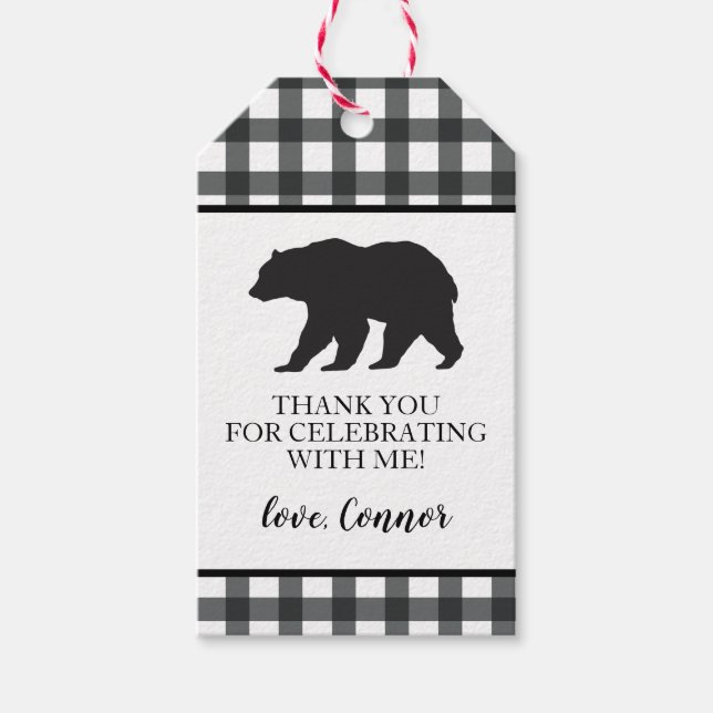 Étiquettes-cadeau Sauvage Une Ours Noir à Carreaux Merci (Devant)
