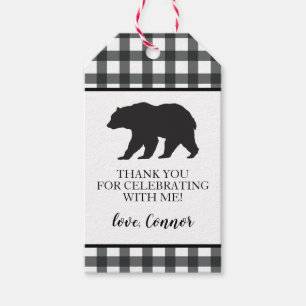 Étiquettes-cadeau Sauvageonne carreau d'ours noir Merci