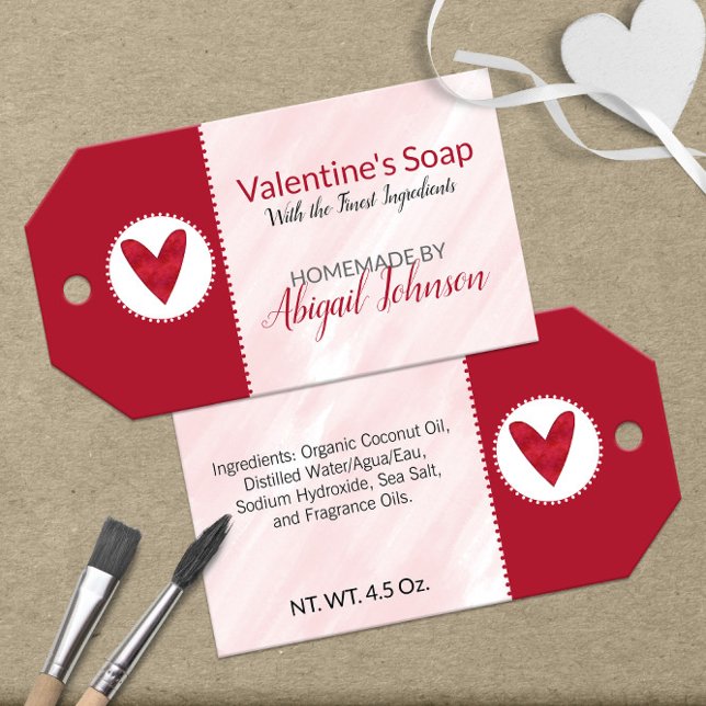 Étiquettes-cadeau 💖 Savon de la Saint-Valentin rose et rouge  (💖 Pink and Red Valentine's Day Soap Gift Tags
)