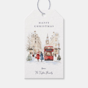 Étiquettes-cadeau Scène de ville à l'aquarelle de Londres Noël