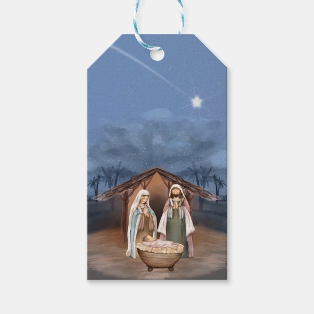Étiquettes-cadeau Scène religieuse de la Nativité de Noël (Devant)