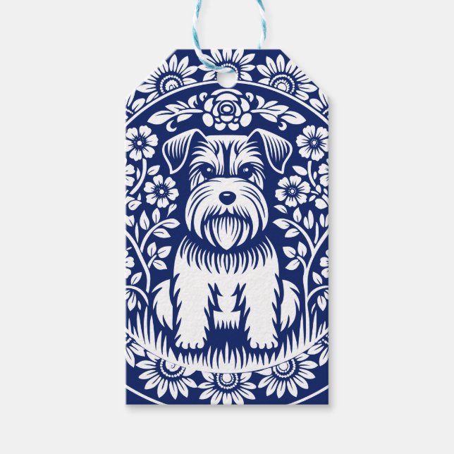 Étiquettes-cadeau Schnauzer ou Norfolk Terrier Charming Folk Art (Devant)