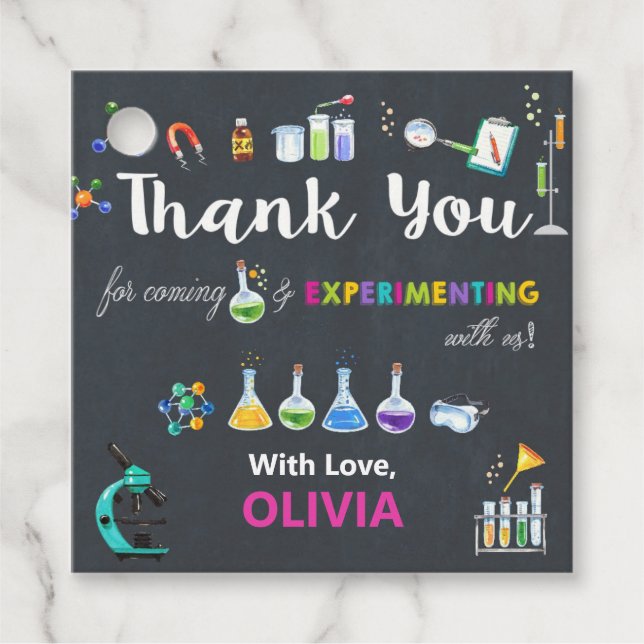 Étiquettes Cadeau Science fête d'anniversaire fille Merci (Devant)