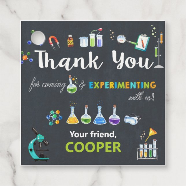 Étiquettes Cadeau Science fête d'anniversaire garçon Merci (Devant)