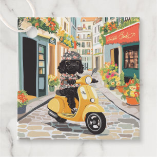 Étiquettes Cadeau Scooter Doodle Noir Riding Rues de la ville europé